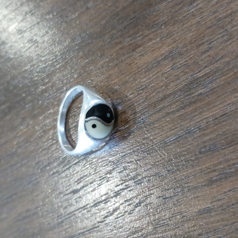 Yin Yang Silver Signet Ring in Black & White
